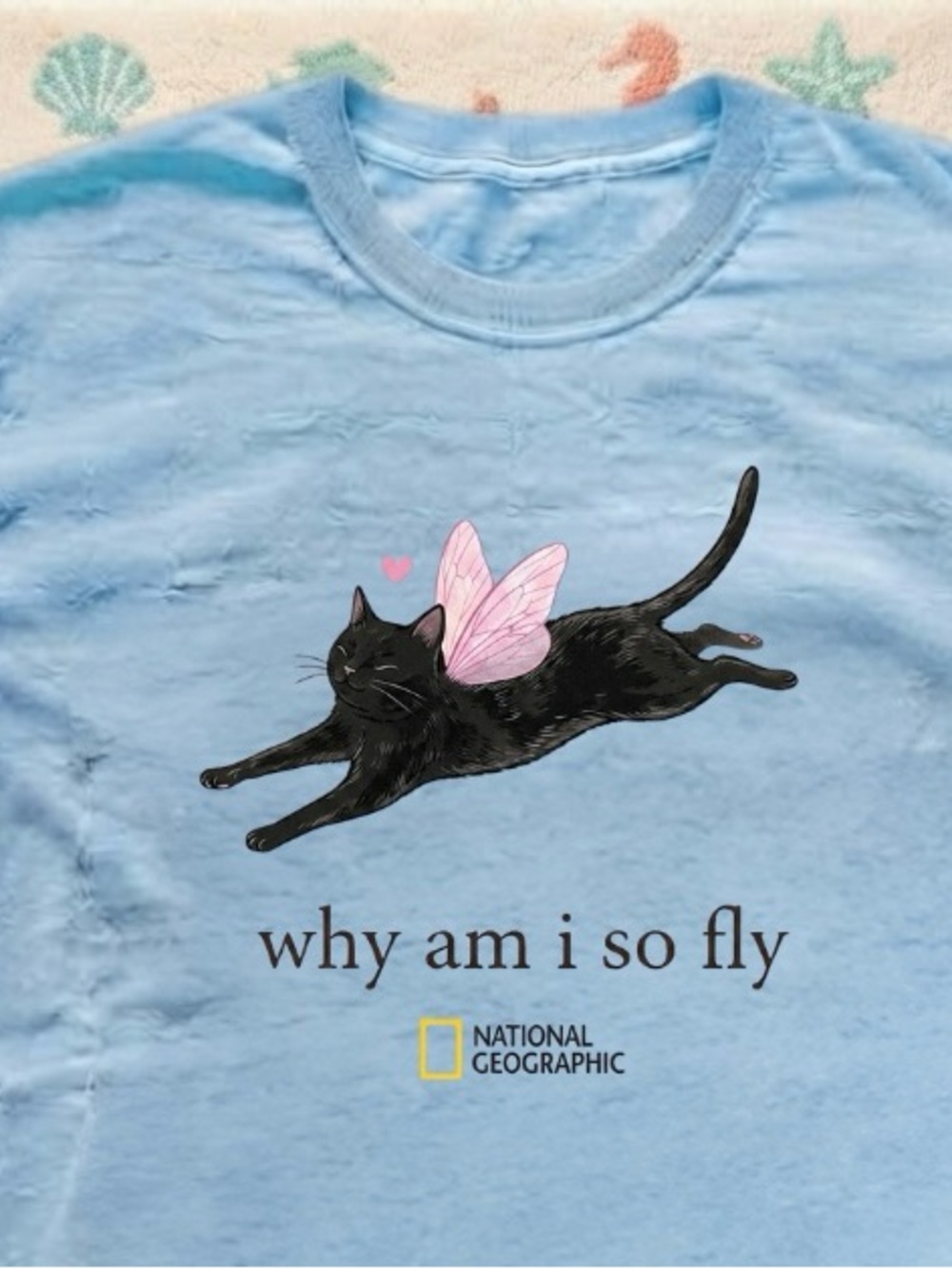 National Geographic 'Why Am I So Fly' Black Cat Tee - Light Blue - Picture 2 of 4